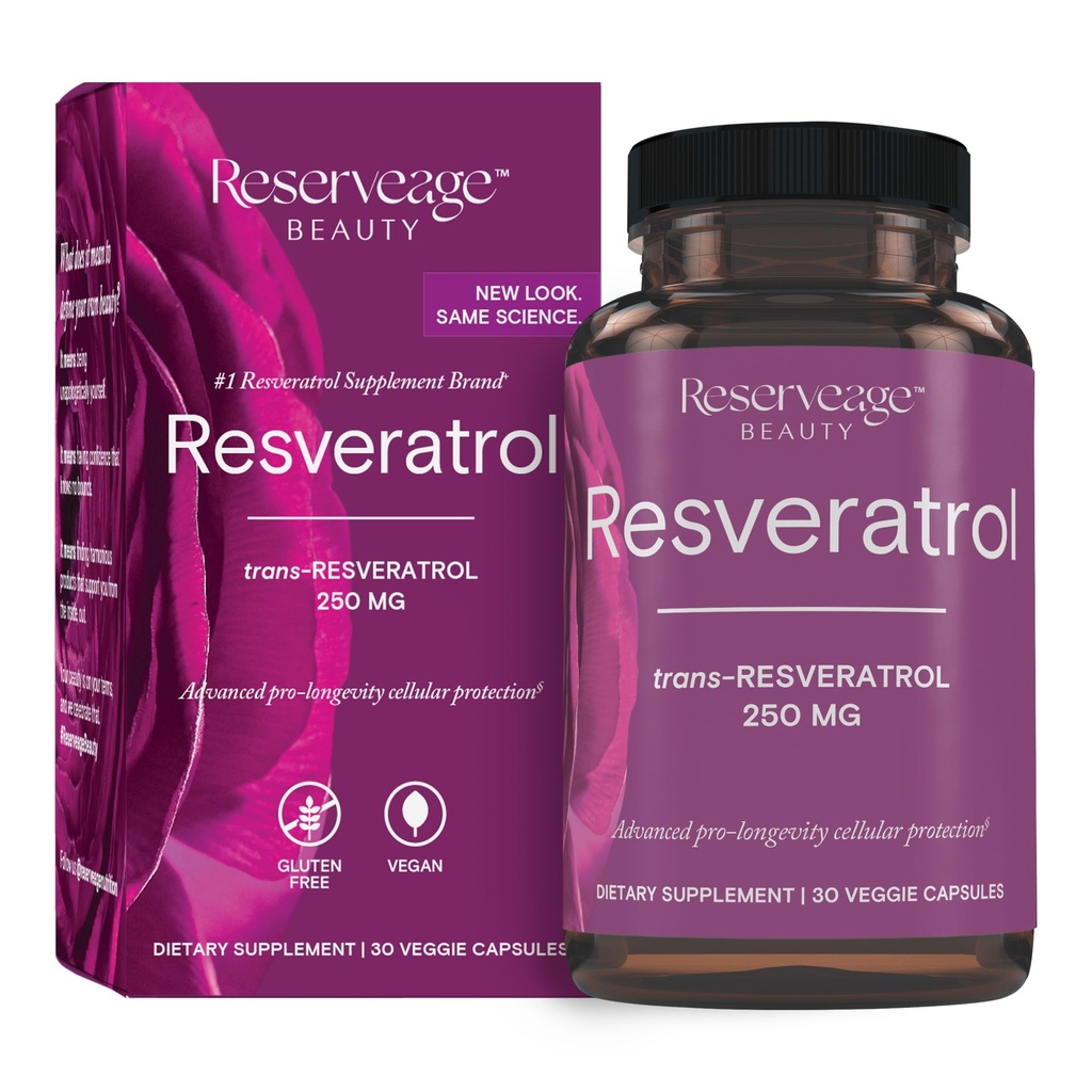 Riserva bellezza, Resveratrolo 250 mg, Supplemento antiossidante per la salute cardiaca e cellulare, Supporta l'invecchiamento sano e sistema immunitario, Paleo, Keto, 30 capsule