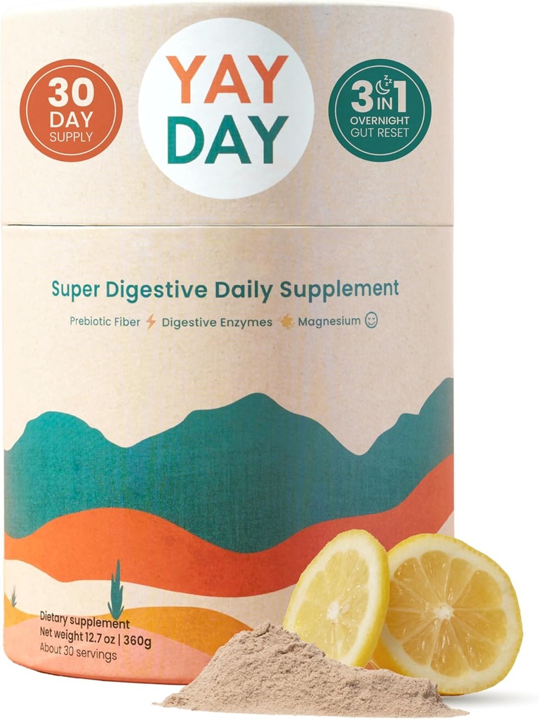 Polvere di fibra prebiotica di notte con enzimi digestivi e glicinato di magnesio per il sonno | Integratore di salute del fegato per le donne e gli uomini - Supporto di digestione, Bloating Relief - Citrus, 30 Scoops