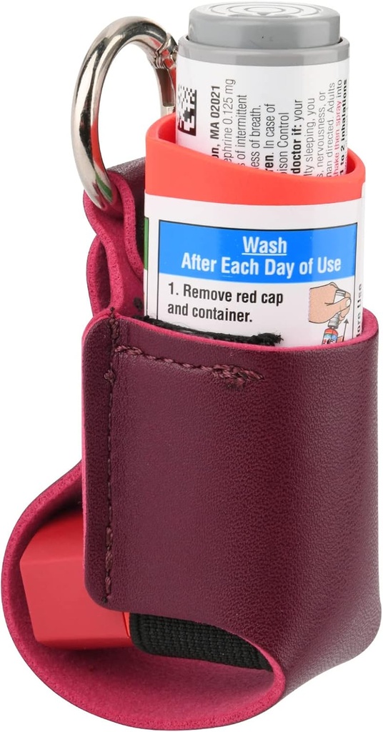 Beautyflier Asthma Inhaler Holder, Durable Microfiber Leather Travel Handy Inhaler Portachiavi per bambini e adulti, Inhaler Non incluso (rosso)