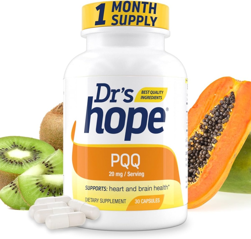 Dr's Hope Pyrroloquinoline Quinone Supplemento 20 mg - Promuove il cervello, il cuore e le prestazioni mentali - per la funzione del muscolo, la produzione di energia e la longevità - senza glutine - 30 capsule vegani - 1 mese di fornitura