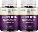 Gummie di ferro ad alta resistenza per le donne e gli uomini - Potente 45 mg per il supplemento di ferro masticabile per le donne e gli uomini con vitamina C Assorbimento superiore - Vegan Daily Gummy Adults (60 Serve)