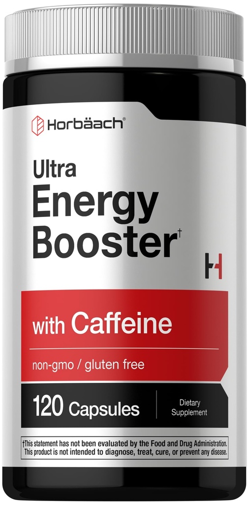 Integratore energetico Horbäach | 120 capsule | con caffeina, Ginseng & Vitamina B12 | Pillole di Booster di energia giornaliera | Non OGM, Gluten Free