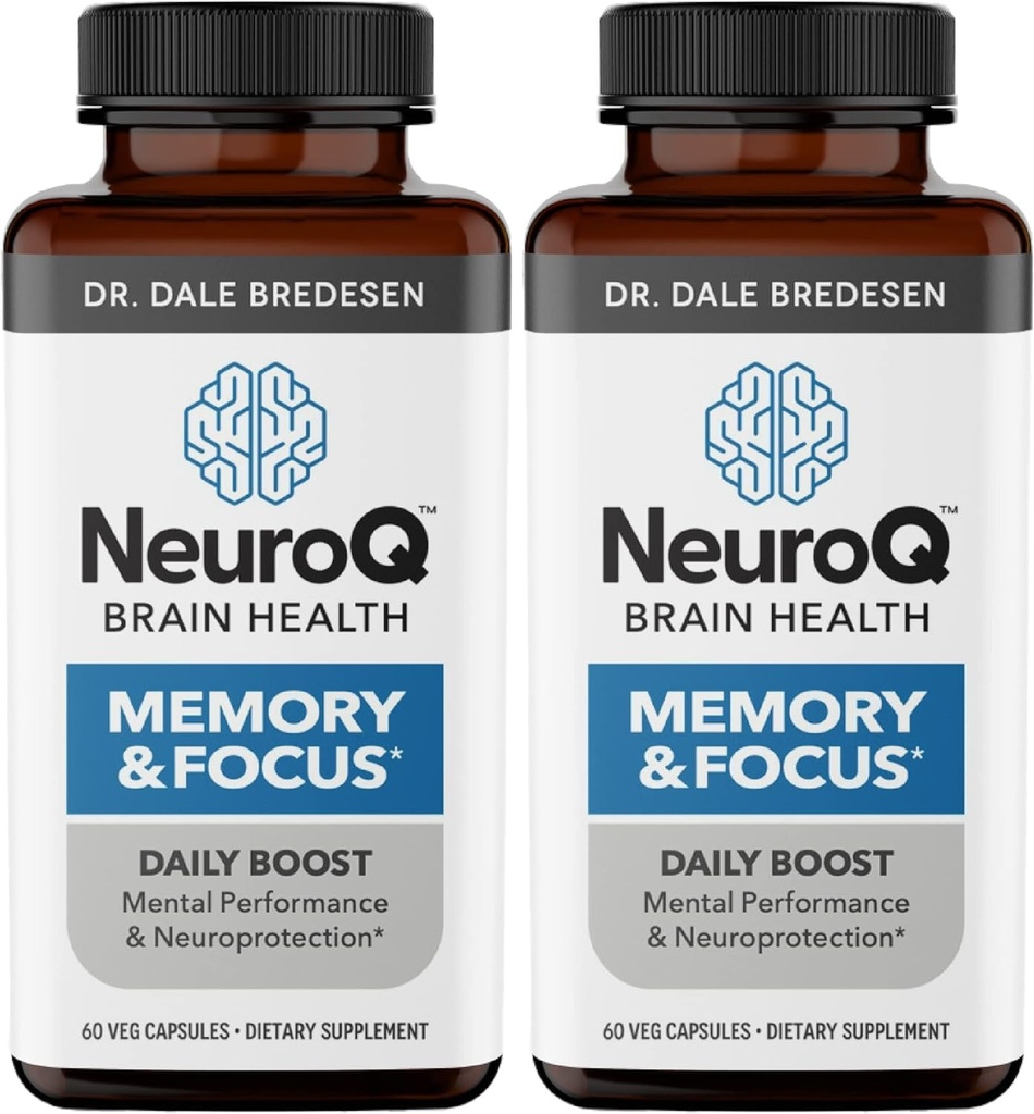 NeuroQ Memoria e messa a fuoco - Migliora le prestazioni cognitive e la funzione del cervello - Formula neuroprotettiva di Dr. Dale Bredesen - Gotu Kola Ginkgo Phosphatidylserine & Propolis - 60 capsule (Pack of 2)