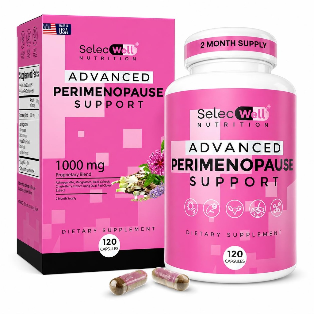 Perimenopause & Menopause Supplemento di supporto per le donne – Multi-Symptom Relief con Nero Cohosh & Rosso Clover Isoflavones | Ashwagandha Adaptogen & Herbal Blend | Supporto bilancia ormone | 120 capsule