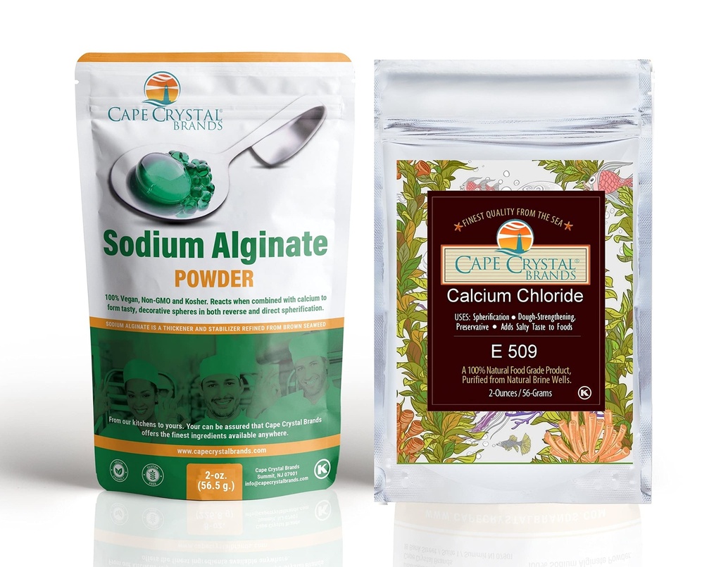 Alginato di sodio di Cape Crystal e cloruro di calcio – Kit di valore di sferizzazione - Pratica Gastronomia molecolare, 4-Oz.