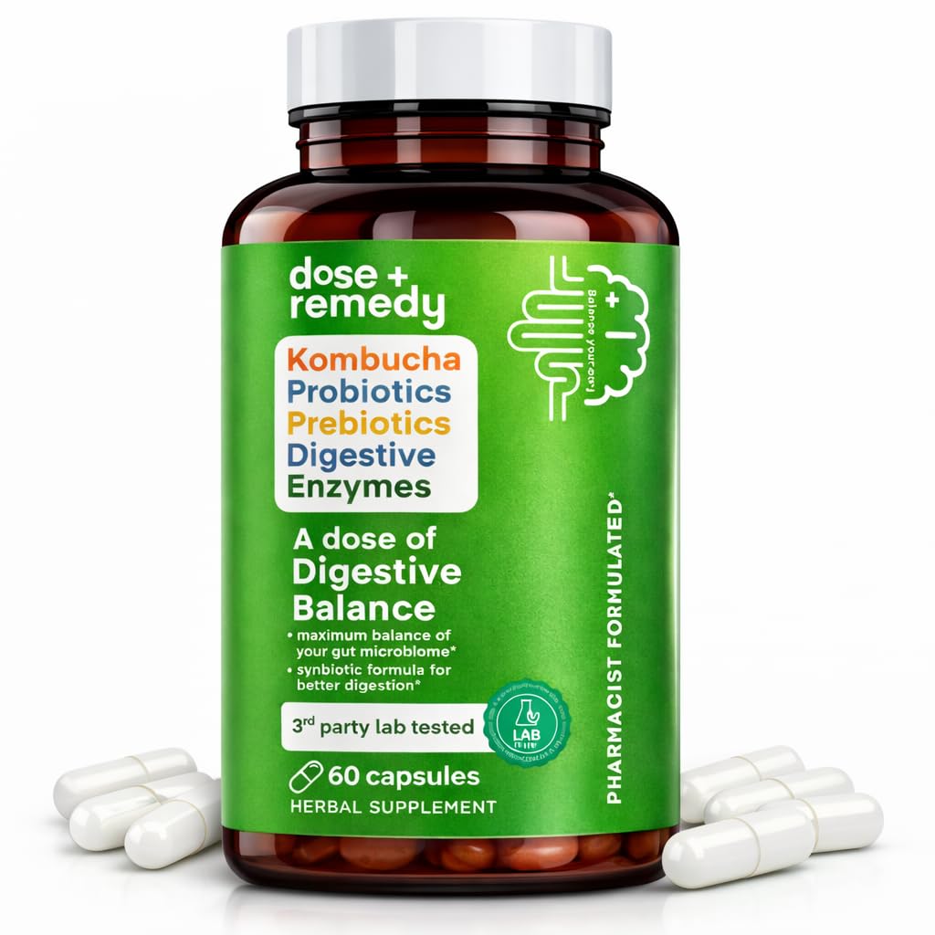 Una dose di Digestivo Balance-Gut Health Supplement-USDA-Kombucha, 7 Probiotici Strains e Prebiotici per Microbiome-Digestivo Enzimi per Digestione-Bloating Relief per Donne e Uomini