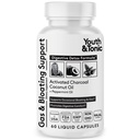 Pillole di carbone attivate per la Bloating e il Gas Relief per Soothe Lo Stomach e il Sistema Digestivo Detox con Peppermint & Organic Coconut Oil, per Men & Women - 60 capsule liquide