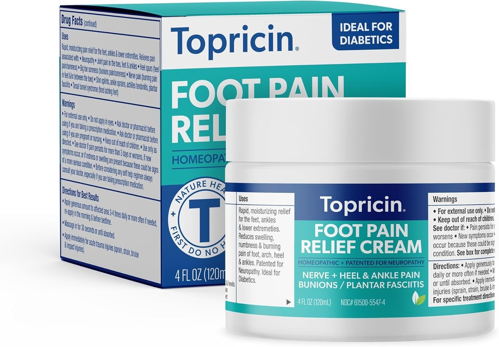Crema di sollievo del piede di Topricin - Crema idratante naturale e priva di odori, 4 oncia - Jar