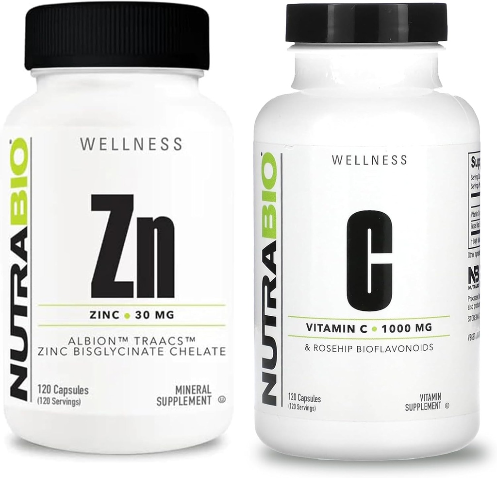 NutraBio Zinc Chelate e Vitamina C con Rose HIPS Supplement Bundle – Integratore Vitamina Bundle Può Aiutare con Antiossidante e Supporto Immune, e Salute e Benessere Complessiva