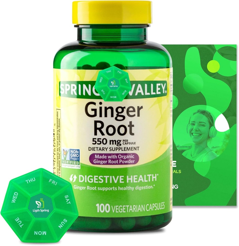 Ginger Root 550 mg, 100 Capsule Vegetariani con Vitamine e Minerali Esclusive Bundle - A to Z - Guida alla Ligth&Spring