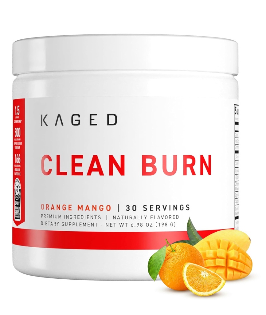 KAGED Clean Burn | Polvere di bruciatore grasso termogenico | CaloriBurn GP, L Carnitina, Acqua di cocco | Migliorare il metabolismo, energia, messa a fuoco | Mango arancione