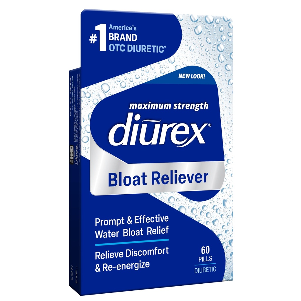 Diurex Bloat Reliever | Relieve Water Bloat, Puffiness, Swelling & Fatigue | Re-Energize | Forza massima | 60 Conte