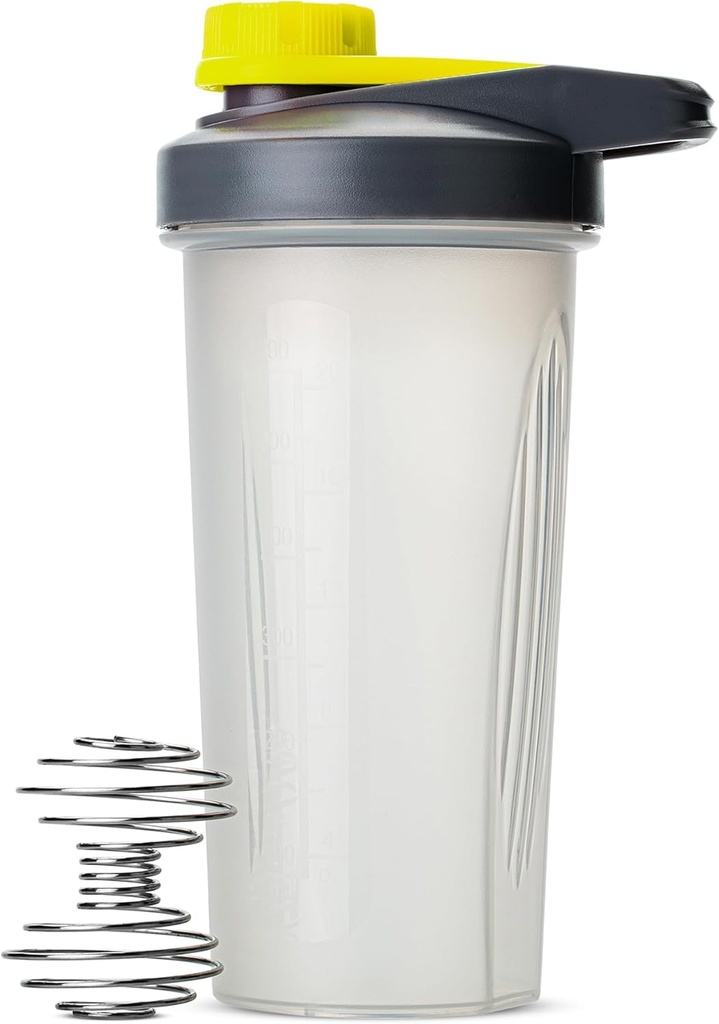 Mr. Pen- Shaker Bottiglie per miscele di proteine con tappo di torsione, 28 oz, grigio/giallo, flacone per shaker proteico con filo palla di Whisk