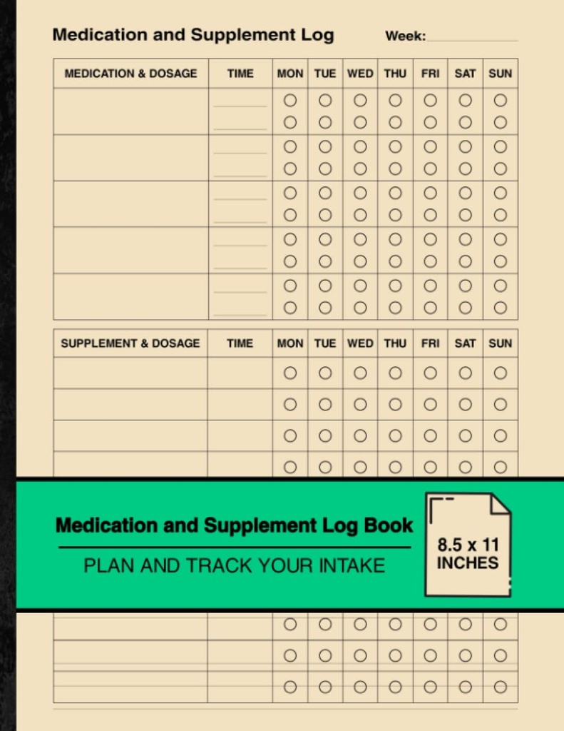 Prenotare il registro dei farmaci e dei supplementi: Semplice settimanale Logbook | Pianificare e monitorare il vostro apporto | Large