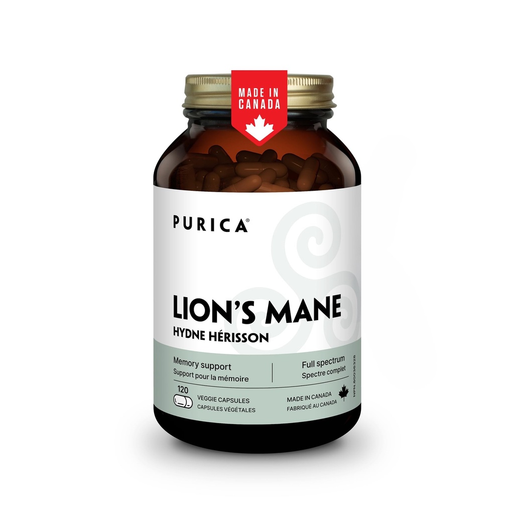 PURICA - Lion's Mane Micronized Mushrooms, 120 Vegan Capsules 60-Day Supply - Promotes Cognitive Health - Non-GMO and Gluten-Free - Focus and Memory Support - Brain Health and Improve Digestion