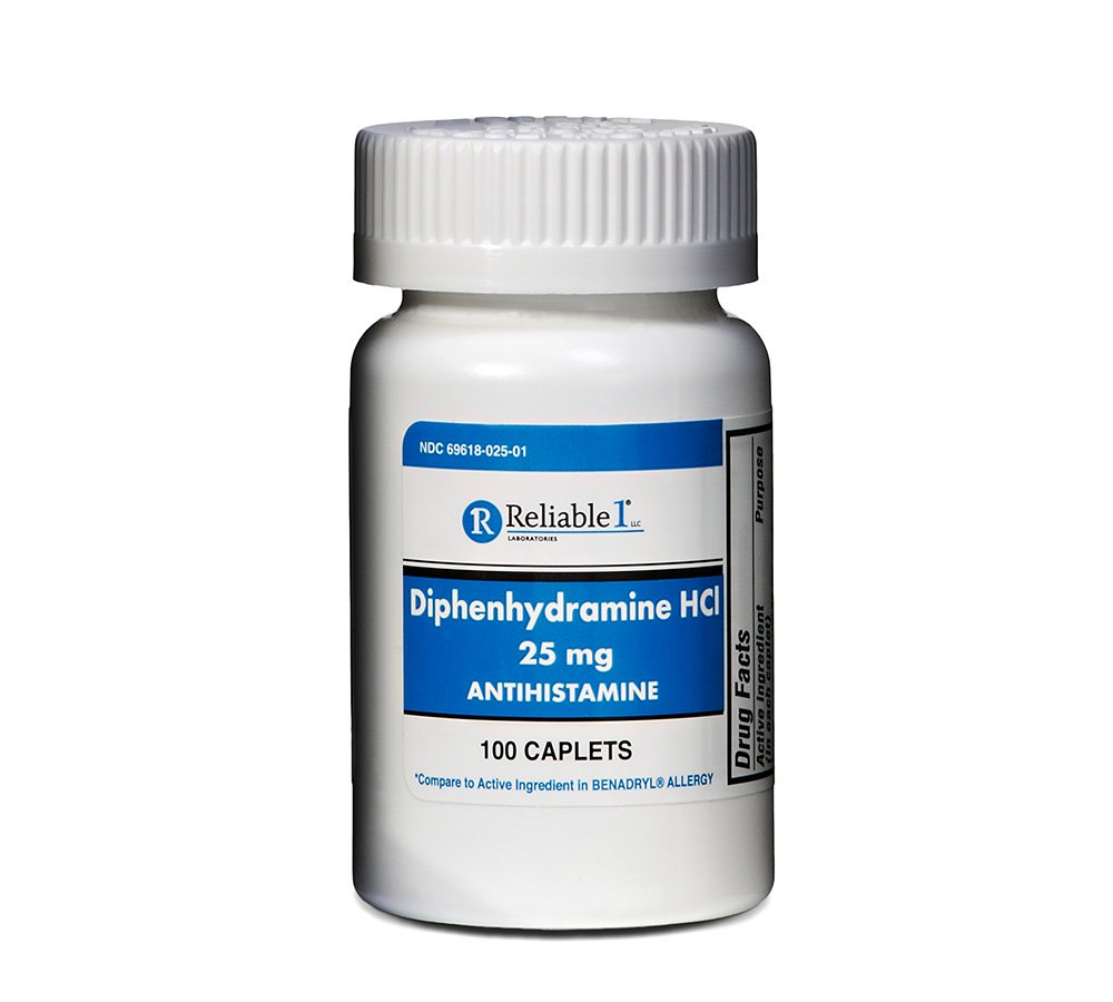 Affidabile 1 Difenidramina HCI 25mg Antihistamine 100 Caplets (1 bottiglia)