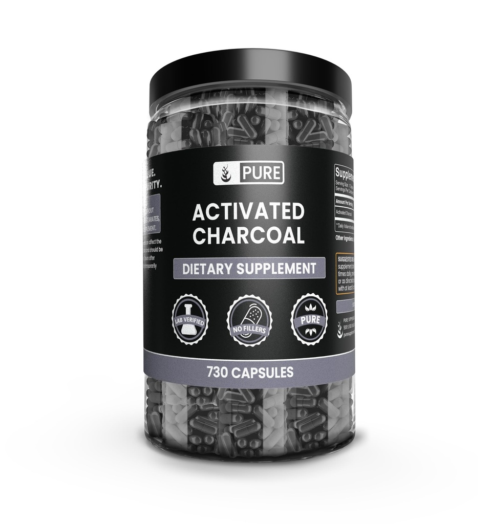 Puri ingredienti originali Charcoal attivato (730 capsule) Nessun filler di magnesio o di riso, sempre puro, verificato il laboratorio