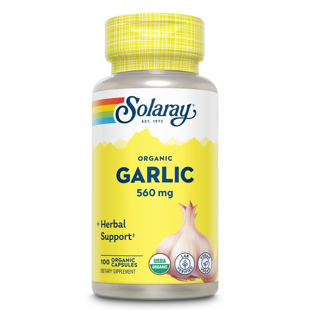 Solaray Organic Garlic Pills - 560 mg Aglio Supplementi per il supporto di salute del cuore - USDA Organic Garlic Capsules - Vegan - 60-Day Money-Back Guarantee - 100 Servings, 100 VegCaps