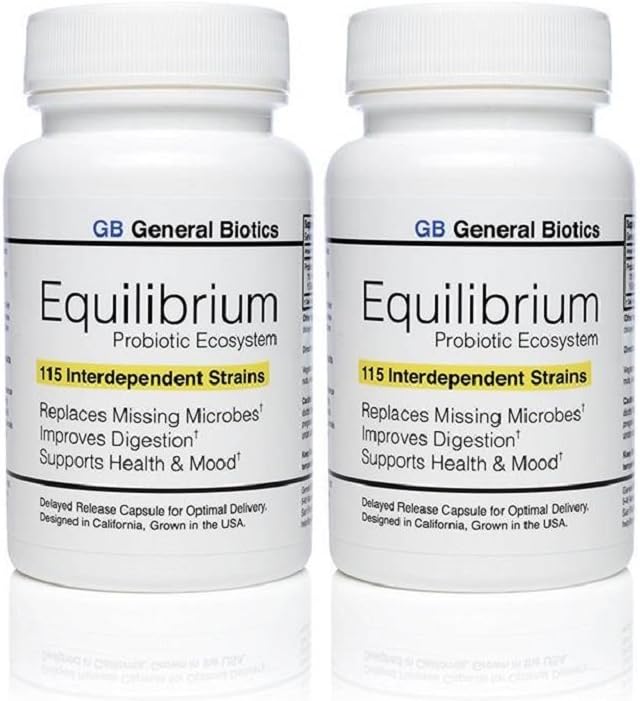Integratore Probiotico Equilibrium con Prebiotico - Rilasciare il Tempo Quotidiano - 60 Efficace Facile da Ingoiare Capsule - Conteggio Strain più alto nel Mondo - 2 Bottiglie