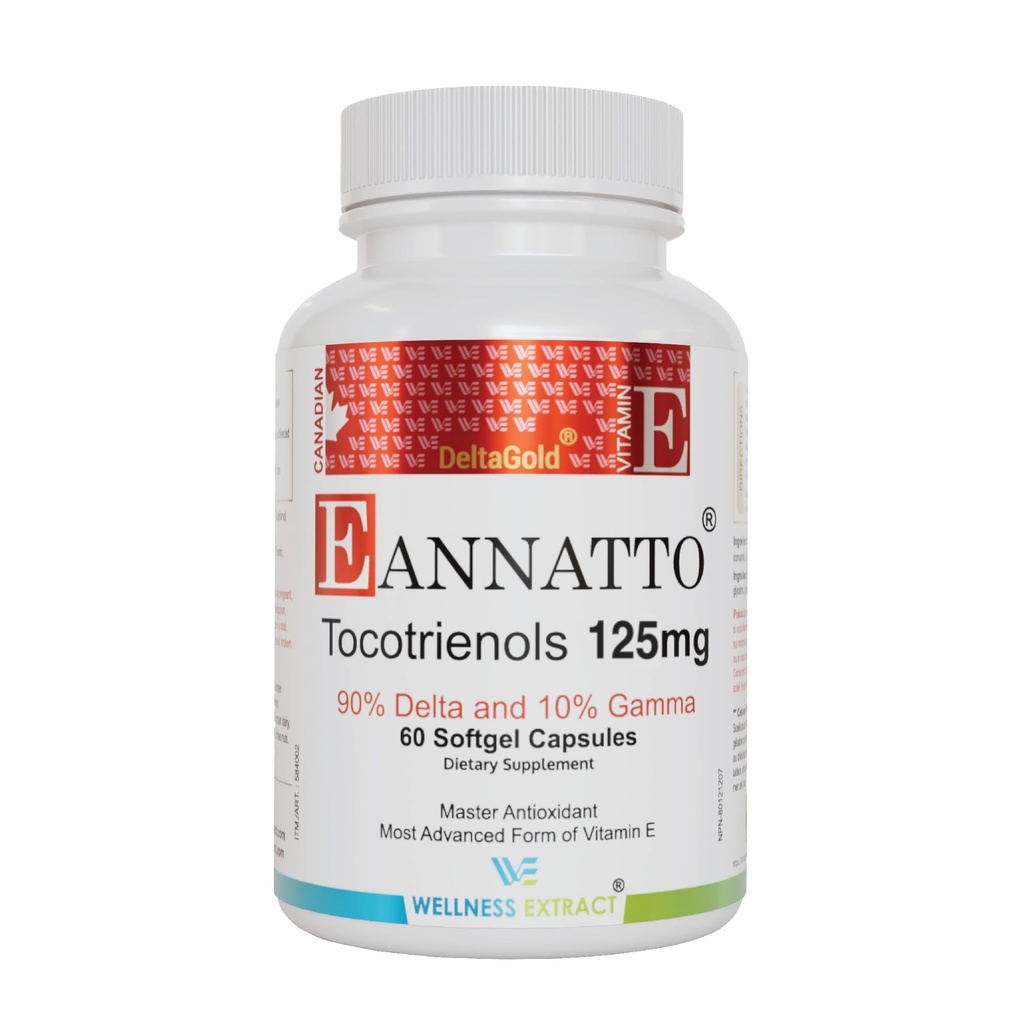 BENESSERE ESTRATTO Eannatto Tocotrienols Vitamina E Integra Tocoferol Libero, Non OGM, Gluten Free & Antioxidant (125MG 60 Softgels)