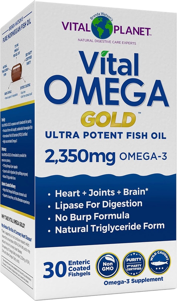 Vital Planet - Vital Omega Ultra Potent Wild Caught Omega 3 Fish Oil Supplemento con 2350mg di High Potency Omega 3 Fatty Acid Integratori EPA e DHA per sostenere la salute del cervello e del cuore 30 Softgels