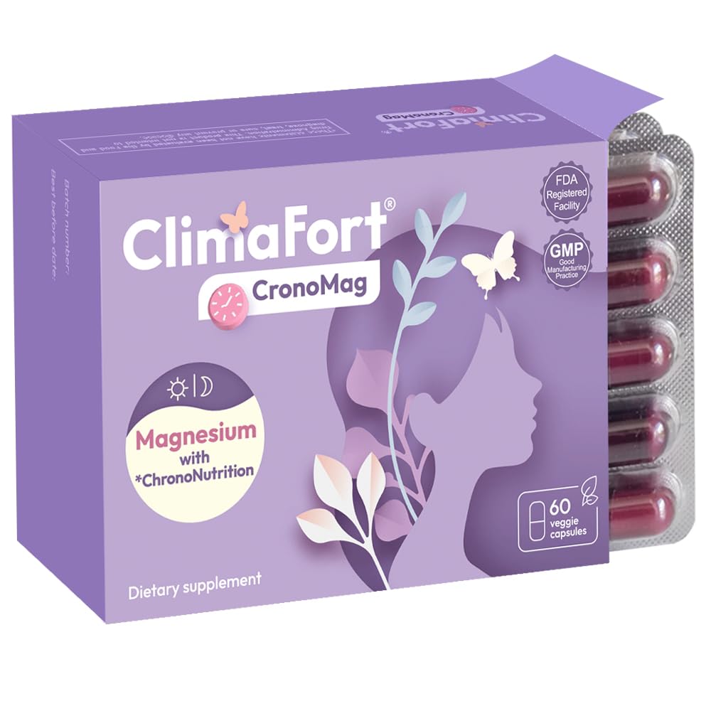 ClimaFort CronoMag | Magnesio per le donne in Menopause | 5 Sali Bisglycinate + Glycerophosphate | B12 | Integratore energetico | Alimentazione 1 Mese