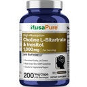 NusaPure Choline & Inositol 1000mg - 200 Caps Veggie (100% Vegetariano, Non OGM) Bioperine