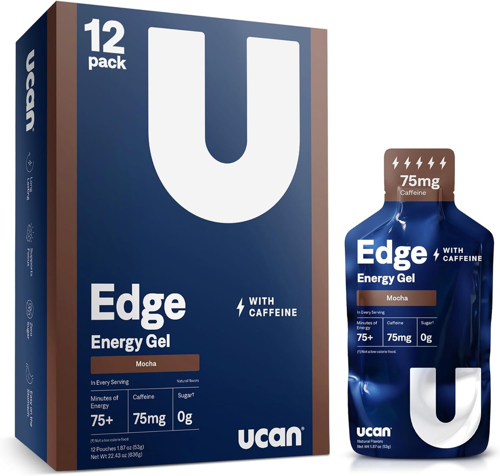 UCAN Edge Energy Gel Shots, Mocha + Caffeina (12, 2 Ounce Packets) per Running, Allenamento, Allenamento, Fitness, Ciclismo, Crossfit | Sugar-Free, Vegan, & Keto Friendly Energy