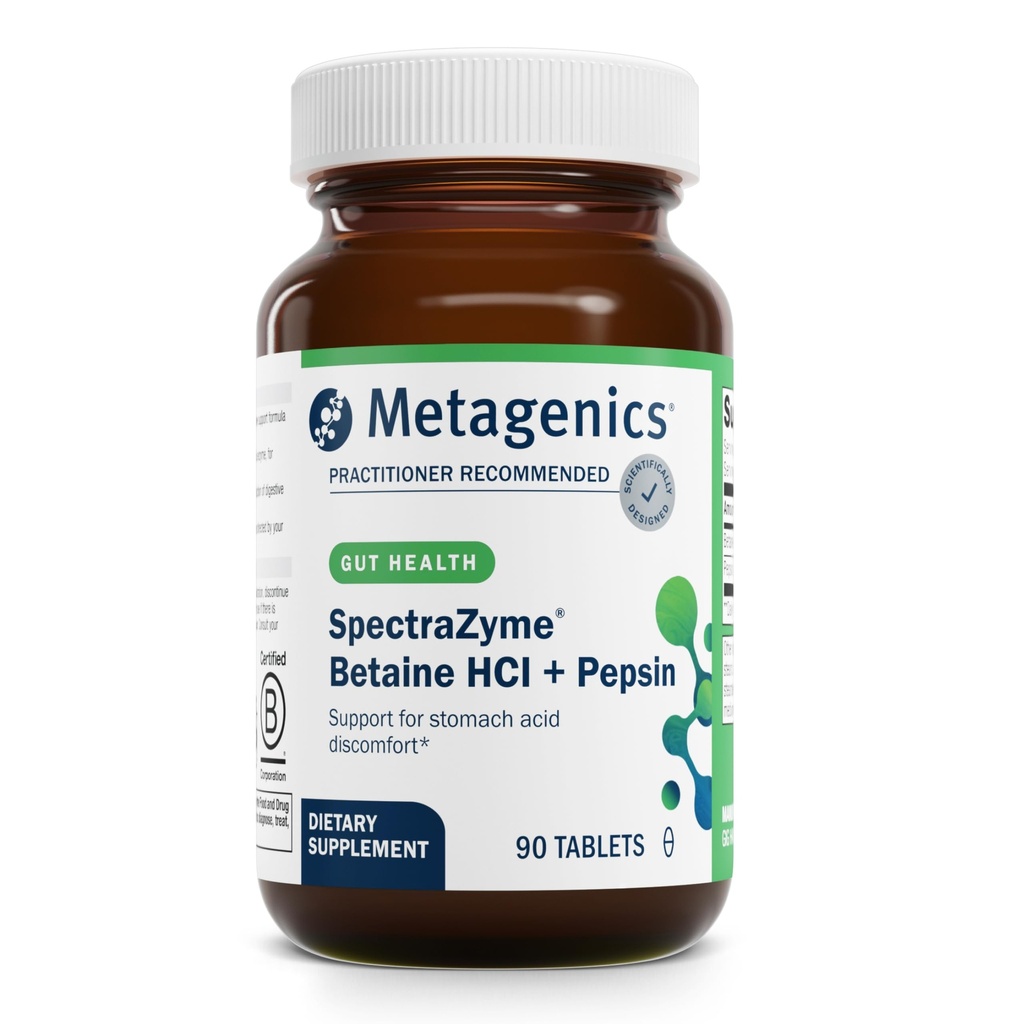 Metagenics SpectraZyme Betaine HCI + Pepsin - Supporta Stomach Health & Aids in Digestion* - con Betaine HCl & Pepsin - Proteolytic Digestive Enzyme* - Non-GMO - 45 Servings - 90 compresse