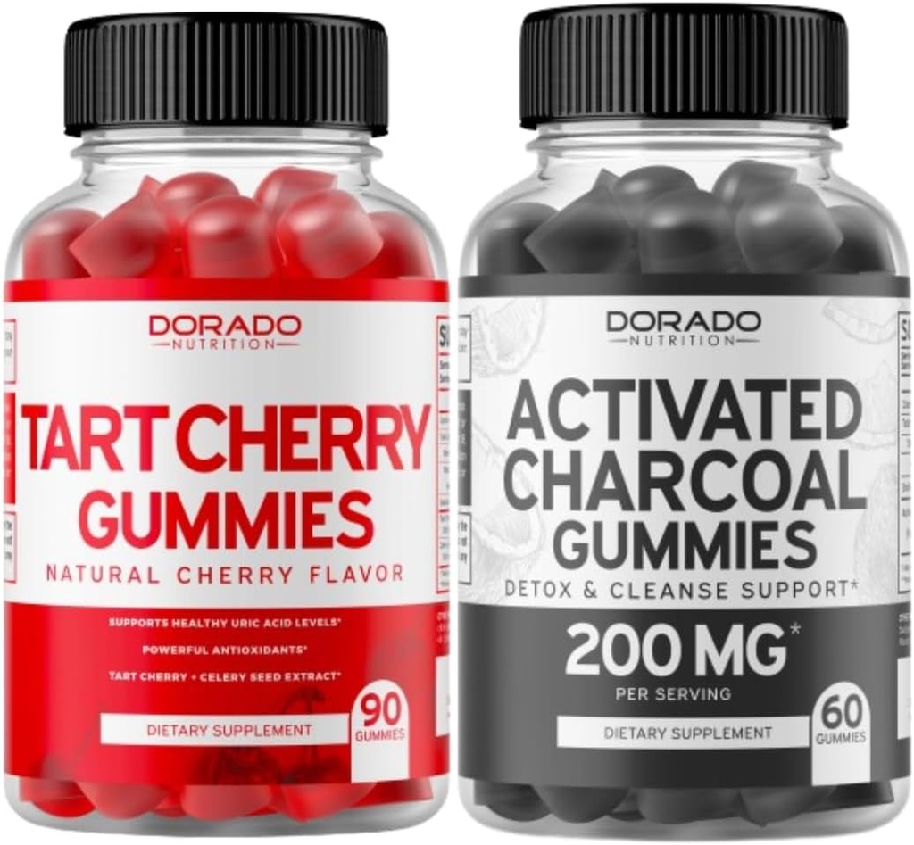 Ciliegia di Tart (90 Gummies) Supporto di livello di acido urico Potente antiossidante con Celery Seed e Charcoal attivato (60 Gummies) Detox & Cleanse sano - Formulato da Conchiglie di cocco organico - USA Made