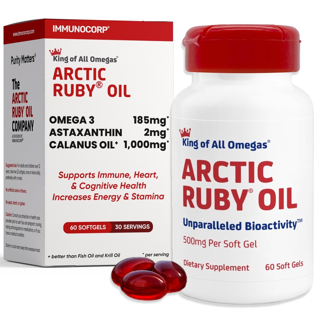 Arctic Ruby Oil 1000mg – Supplemento Omega 3 per le donne e gli uomini con EPA, DHA & Astaxanthin 2mg - Fish & Krill Oil Alternative – 60 Softgels (1 pacchetto)