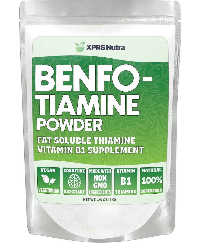 XPRS Nutra Benfotiamine Polvere (Thiamine) - Supplemento di Thiamine di cuore felice solubile grasso - Benfotiamina di vitamina B1 avanzata per un Boost cognitivo - Polvere di Benfotamina amichevole vegana (.25 oncia)