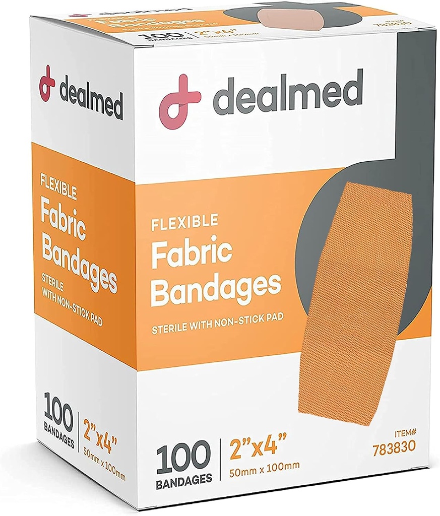 Bandaggi adesivi flessibili in tessuto con pad non-Stick, Latex Free, Wound Care for First Aid Kit, 2" x 4" (Box di 100)