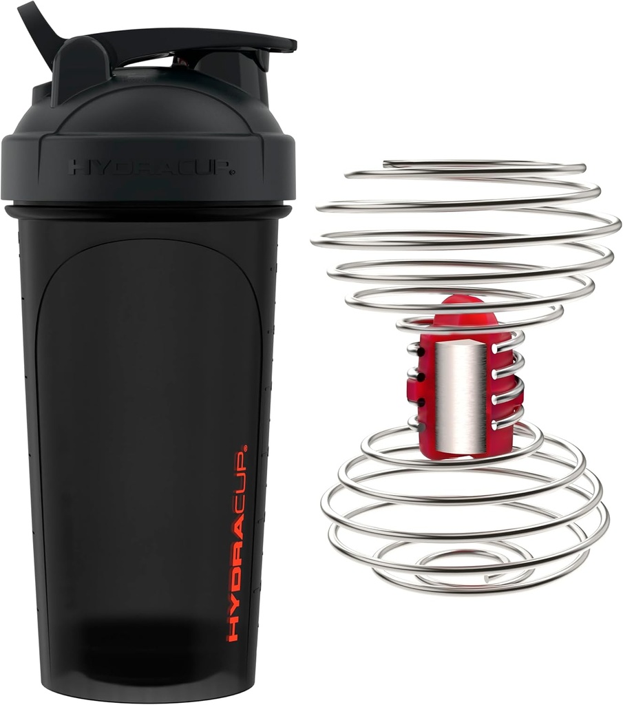 HydraCup Power Shaker w/Weighted Whisk, 28oz - Più veloce miscelazione, meno Shaking richiesto, Clump-Free Protein Shakes, Shaker Cup (Polypropilene, Nero)