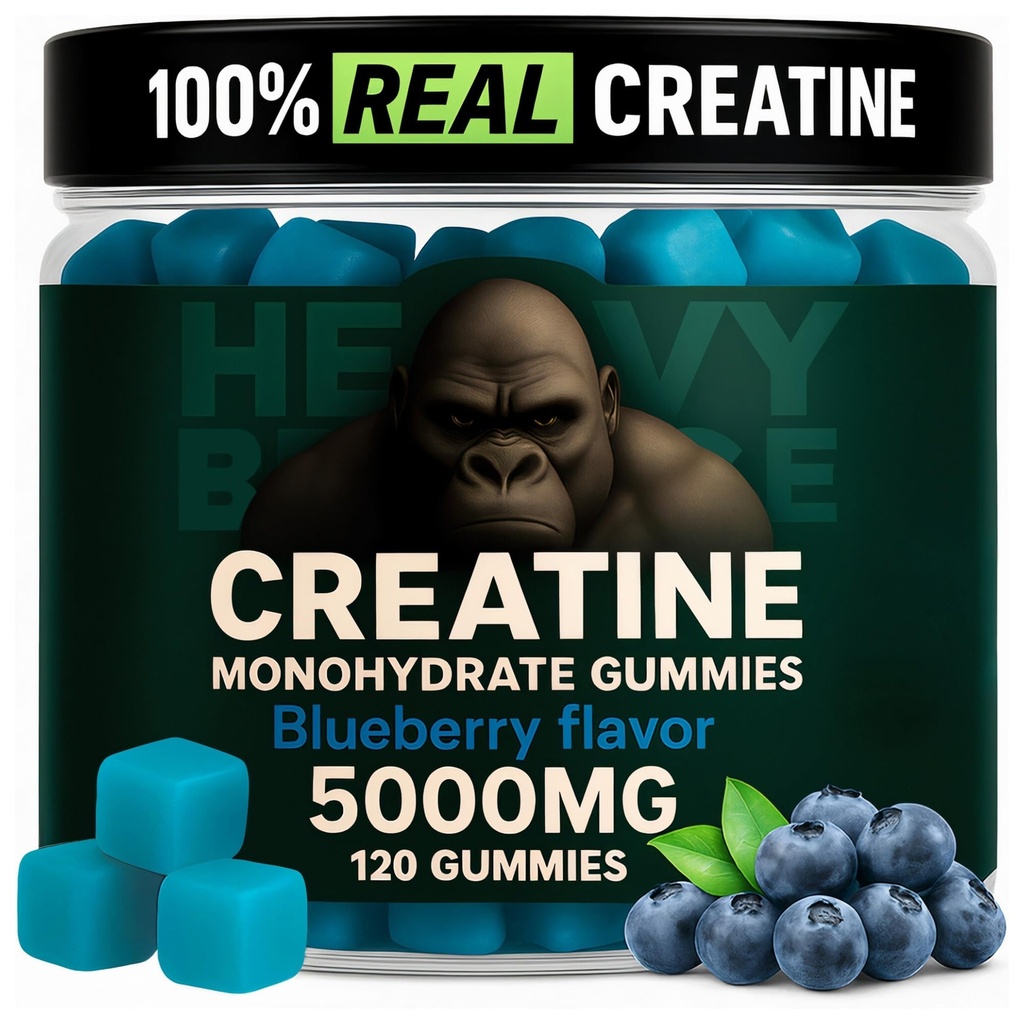 Creatina Monohydrate Gummies per uomini e donne 5000mg - Mirtillo, 120 conteggio per 30 Serve | Low Calorie Formula | Muscle Builder e Energy Boost | Pre-Workout Supplement Chewable Creatine Gummies
