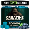 Creatina Monohydrate Gummies per uomini e donne 5000mg - Mirtillo, 120 conteggio per 30 Serve | Low Calorie Formula | Muscle Builder e Energy Boost | Pre-Workout Supplement Chewable Creatine Gummies