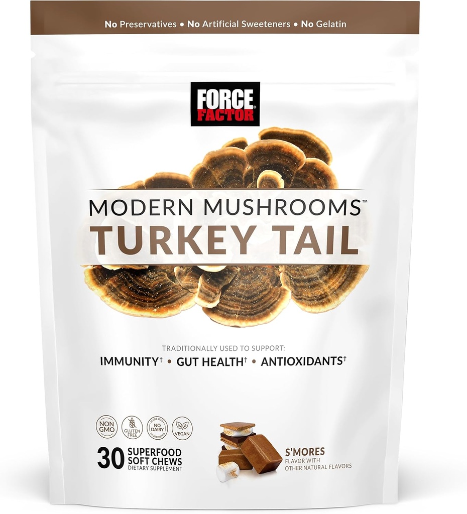 FORCE FACTOR Modern Mushrooms Soft Chews, Turchia Tail Mushroom Supplemento per sostenere l'immunità, la salute digestiva e la vitalità, Antiossidanti supplemento, Delicious S'Mores Flavor, 30 Soft Chews