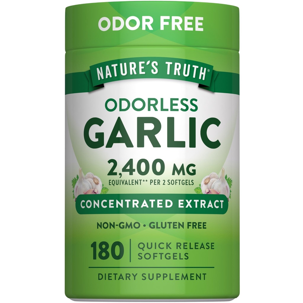 La verità della natura inodore aglio Softgels | 2400mg | 180 Count | Non-GMO & Gluten Supplemento gratuito