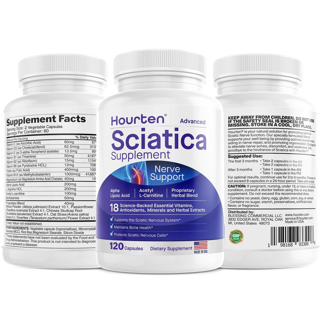 Sollievo avanzato di Nerve Sciatica: Acido Alfa Lipoico - 18 in 1 Integratori Sciatica - Vitamina B Complex - Made in USA (120 Count (Pack of 1))