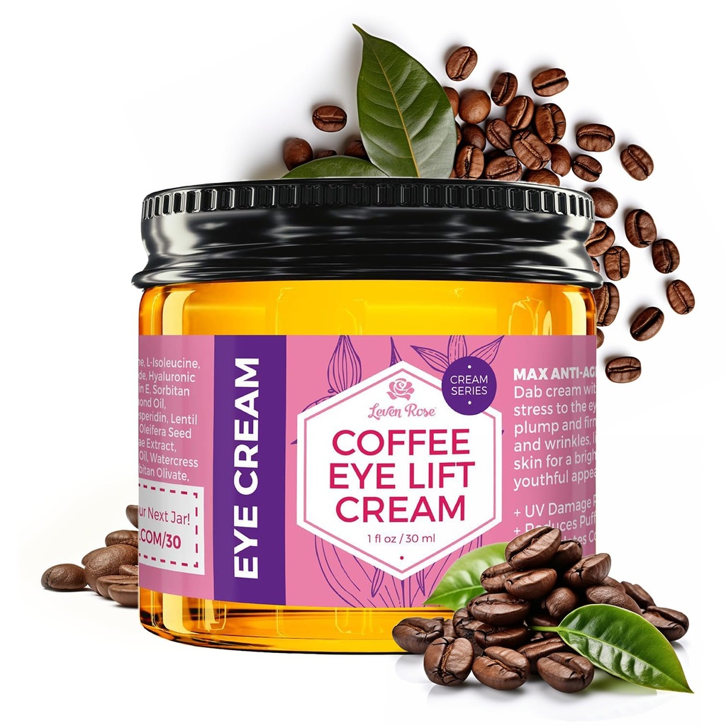 Crema per gli occhi del caffè di sollevamento della rosa con caffeina 1 oz - Soluzione naturale per i cerchi scuri e la puffiness - Anti-invecchiamento in trattamento degli occhi