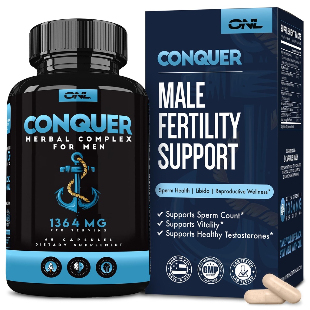 Conquer Mens Fertilità Supplemento - Testosterone Booster per gli uomini w / Maca Root, Horny Goat Weed & Tribulus Terrestris - Male Fertiility Supplement - Libido Booster per gli uomini - Male Enhancement Pills -60Ct