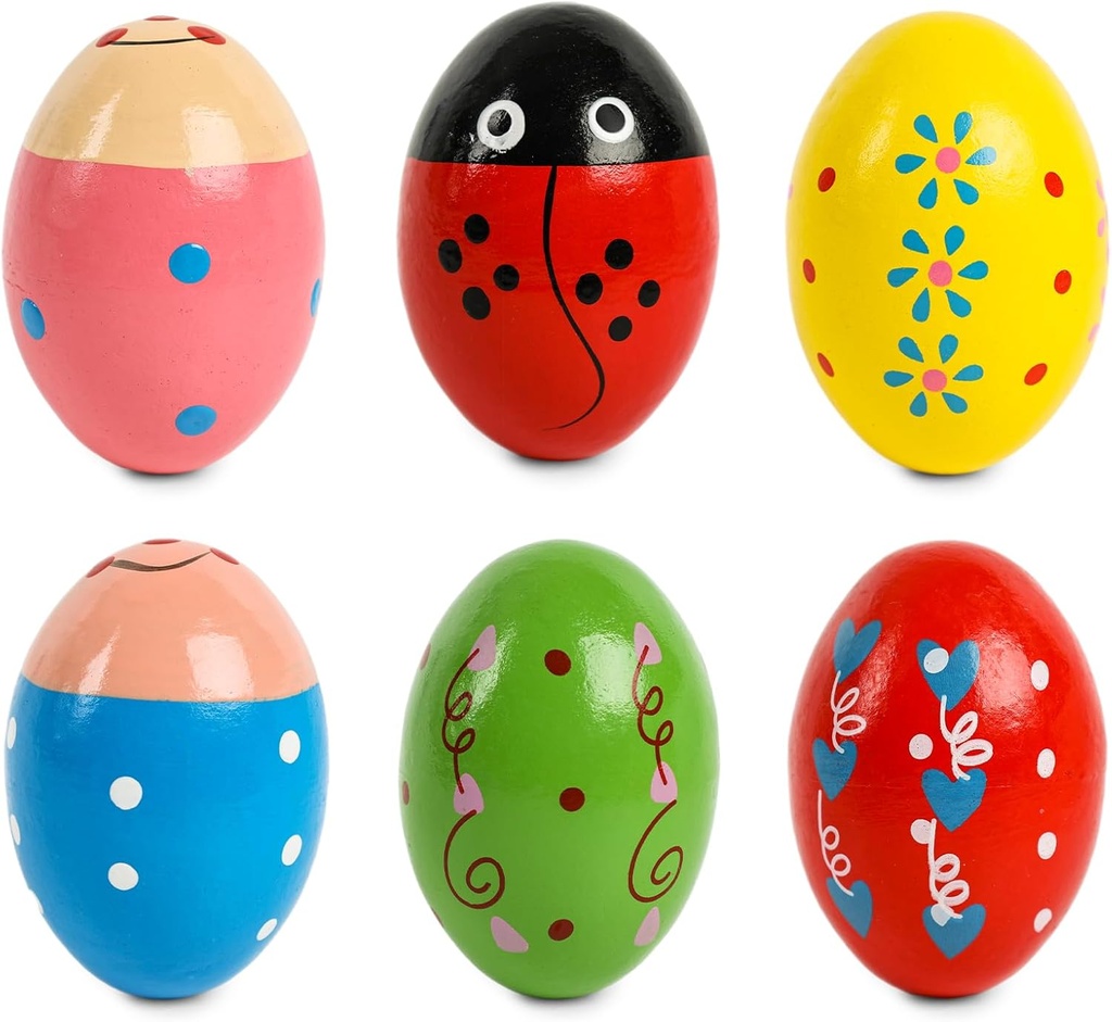 SallyFashion 6 PCS Shaker in legno Uova per bambini, Egg Maracas Percussion Shakers Strumenti musicali per partito Favors Goodie Bag Stuffers Classroom Prizes
