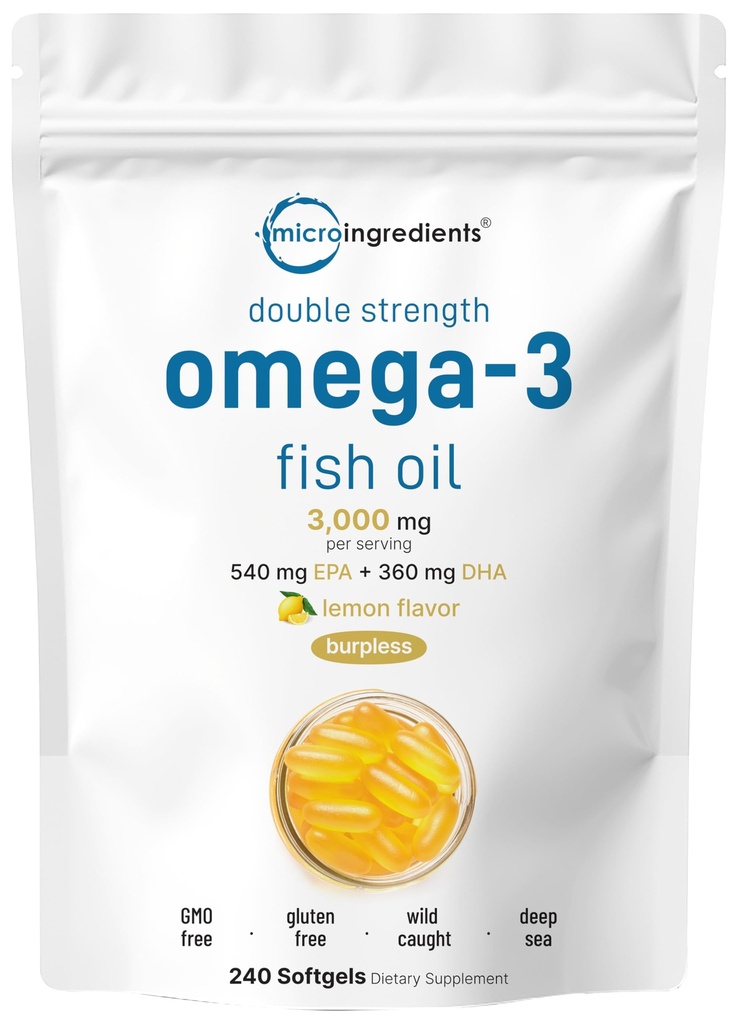 Micro ingredienti Omega 3 Fish Oil Supplementi 3.000mg Per Serving, 240 Softgels | Limone aromatizzato – Burpless | EPA 540mg + DHA 360mg | Pesce marino profondo
