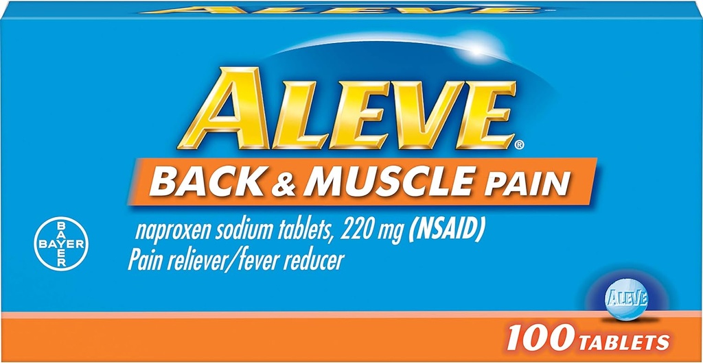 Aleve Back and Muscle Pain Tablets, rapida azione tutto il giorno indicato sollievo per mal di testa, muscolo e mal di schiena, capsule di sodio Naproxen, 220 mg, 100 conte