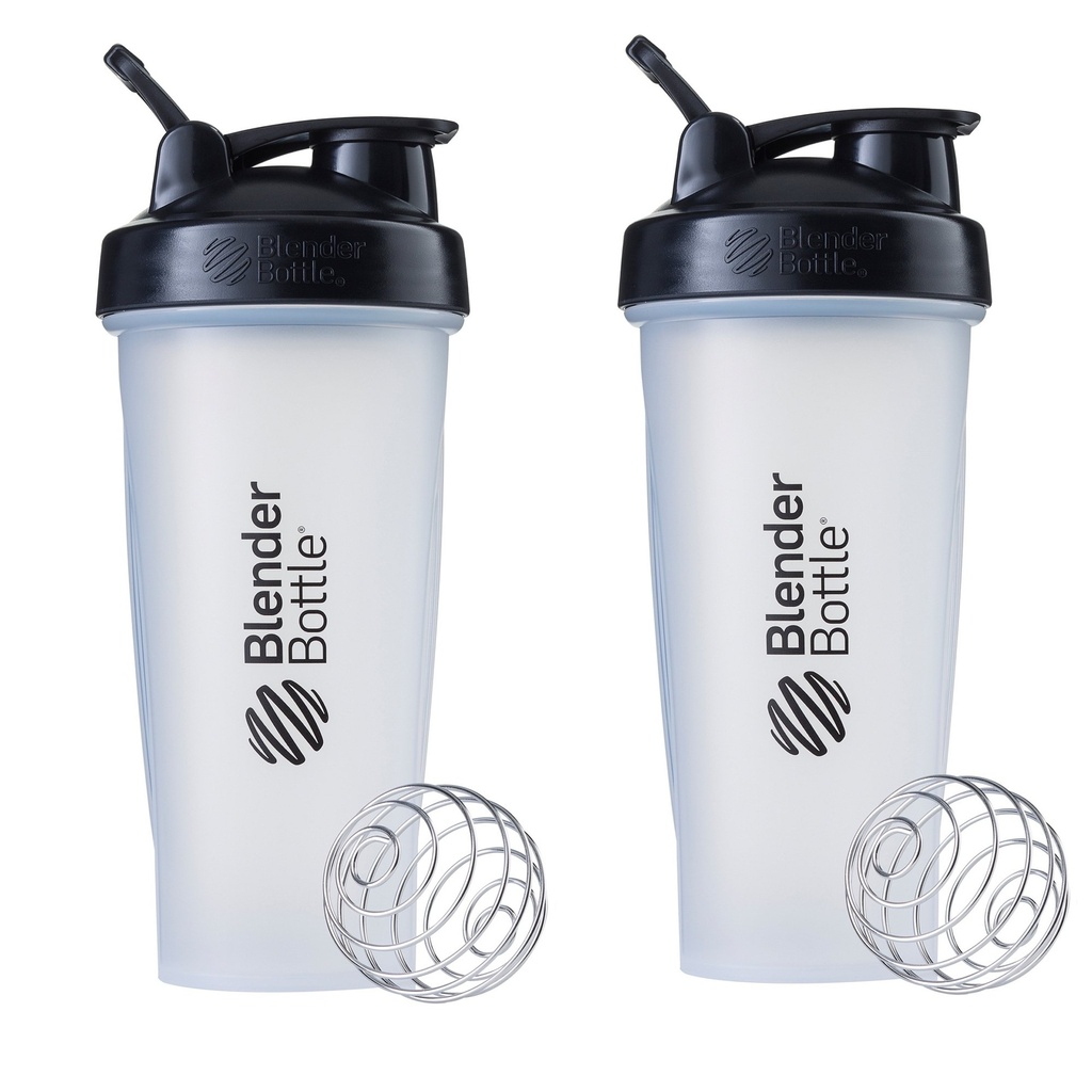 BlenderBottle Classic Shaker Bottiglia Perfetta per Protein Shaker e Pre Workout, 28oz,Clear/Black (Pack of 2)