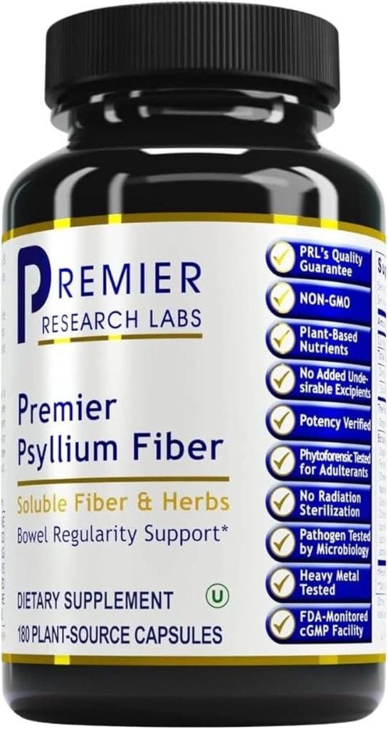 Premier Research Labs Premier Psyllium Fiber - Capsule Psyllium Husk, Pillole ad alta fibra per adulti, per donne e uomini, Supporto giornaliero per la salute digestiva - 180 capsule vegetariane