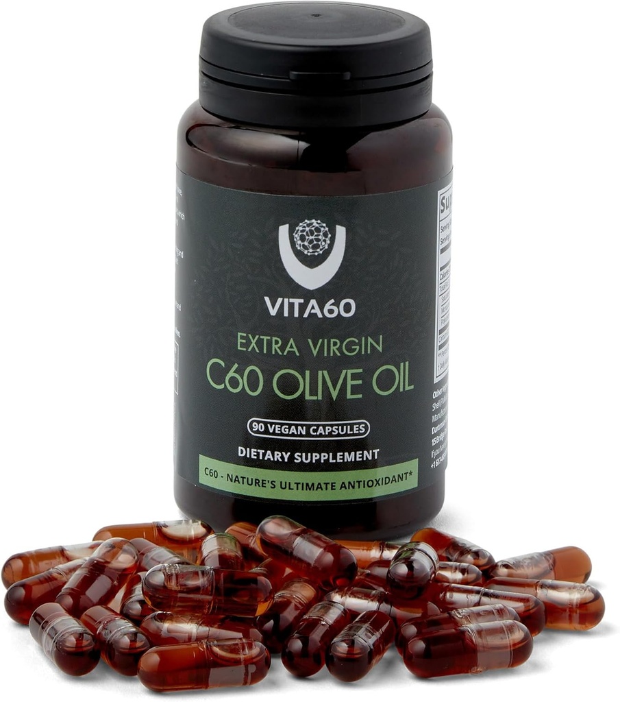 C60 capsule di olio | Vitalità e supporto antiossidante di Età-Defying | 99,99% puro solvente C60 | Olio biologico | Vegan Friendly | Servizio clienti superiore (Olive Oil)