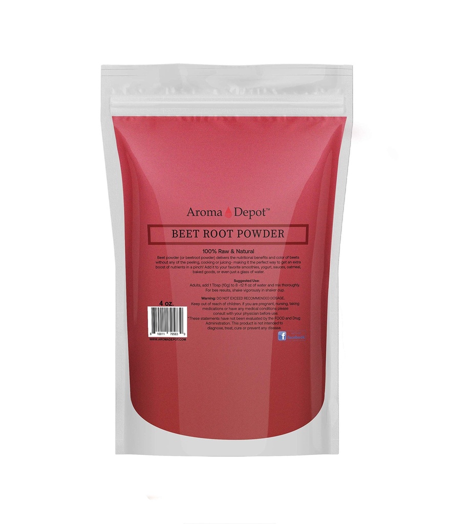 Polvere di radice di barbabietola 4oz da Aroma Depot Raw & Non-GMO I Vegan & Gluten Free I Nitric Oxide Booster I Boost Stamina e aumenta il sistema immunitario di energia Booster I 100% naturale