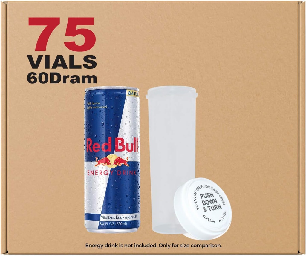 W Gallery 75 Clear 60 Dram Cap reversibile - Airtight Smell Proof Vials - Plastic Medical Grade Prescription Bottiglie per Pillole Erbe Fiori Supplementi, Bulk Pack, Non Vasi di vetro
