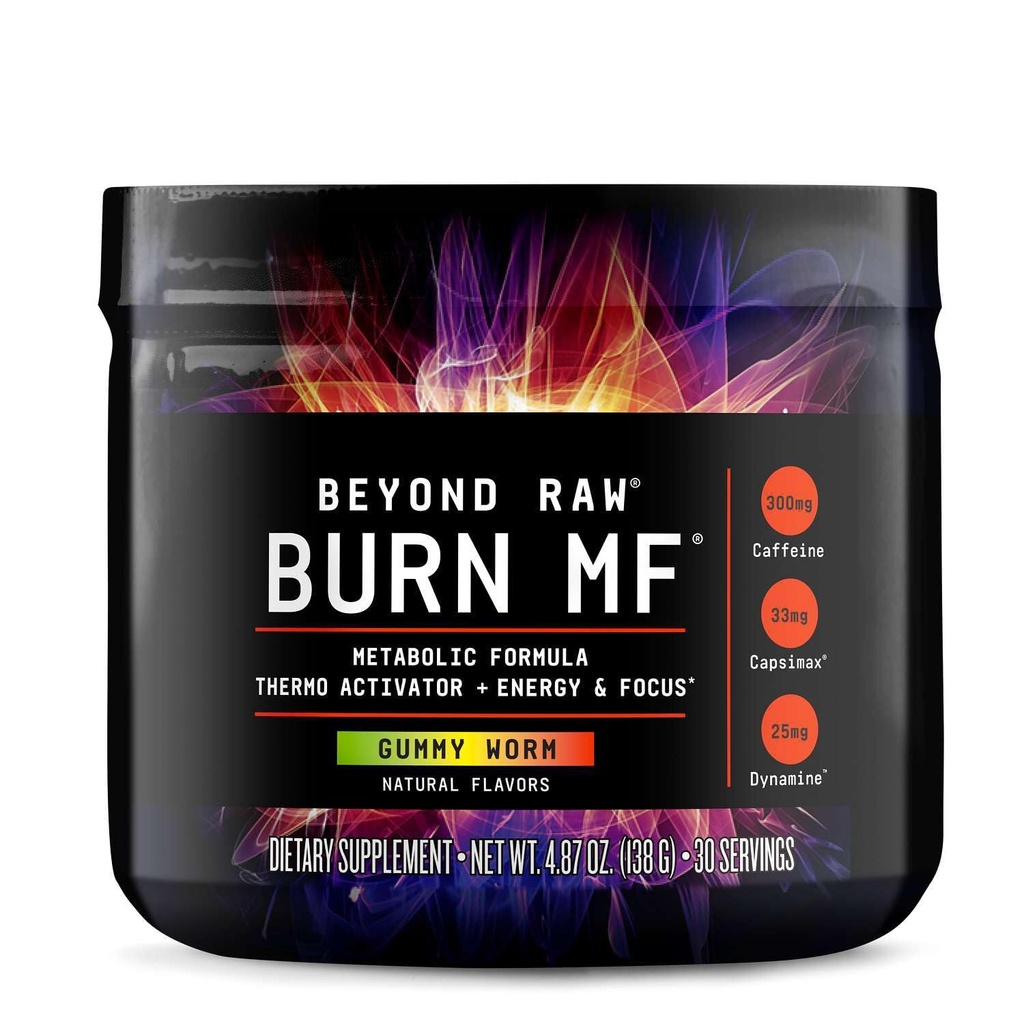 BEYOND RAW Burn MF, Formula metabolica, Thermo Activator, Supporta energia e messa a fuoco, Peggio gommoso, 30 Serve